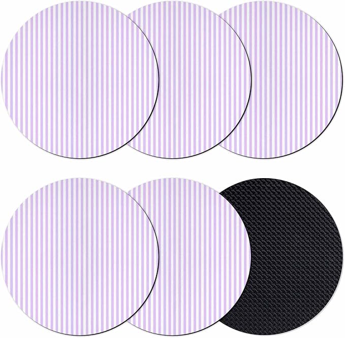 Purple White Stripe Coasters Set of 6, Modern Minimalist Geometric Striped Soft by PIEPLE