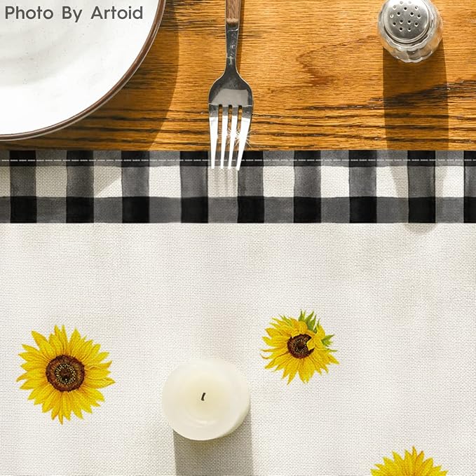 Artoid Mode Buffalo Plaid Sunflower Sunshine Vase Summer Table Runner, Spring - Image 7