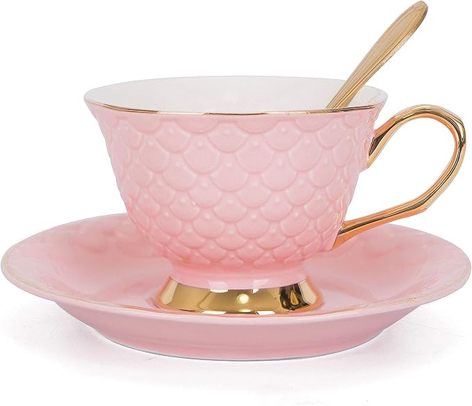 VanEnjoy Pink Vintage 8 Ounces Porcelain Coffee Cup, Tea Cup and Saucer Set and by VanEnjoy