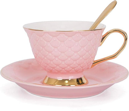 VanEnjoy Pink Vintage 8 Ounces Porcelain Coffee Cup, Tea Cup and Saucer Set and by VanEnjoy