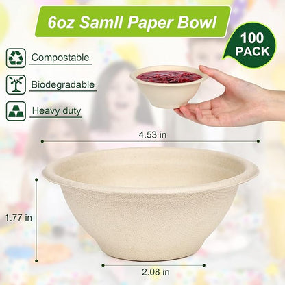 6oz Small Compostable Paper Bowls, 100 Pack Biodegradable Bagasse | - Image 7