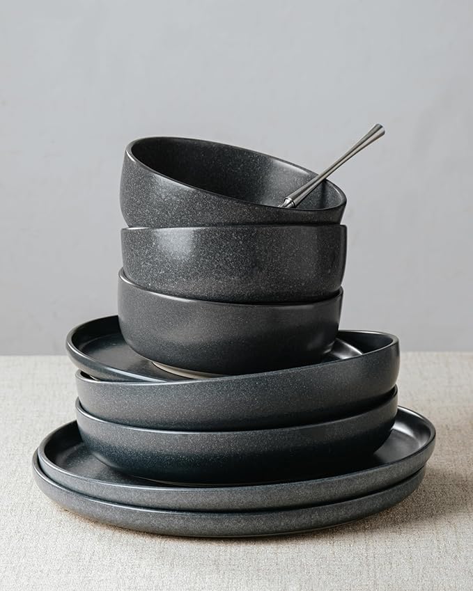 Famiware Milkyway 24-Piece Stoneware Dinnerware Set, Matte Dark Charcoal | - Image 5