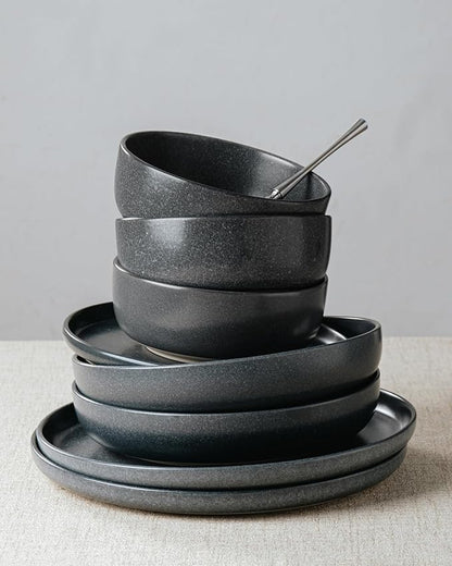 Famiware Milkyway 24-Piece Stoneware Dinnerware Set, Matte Dark Charcoal | - Image 5