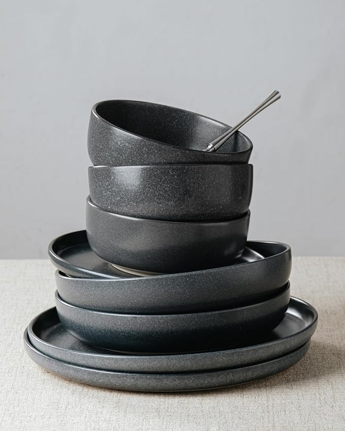 Famiware Milkyway 18-Piece Stoneware Dinnerware Set, Matte Dark Charcoal | - Image 4