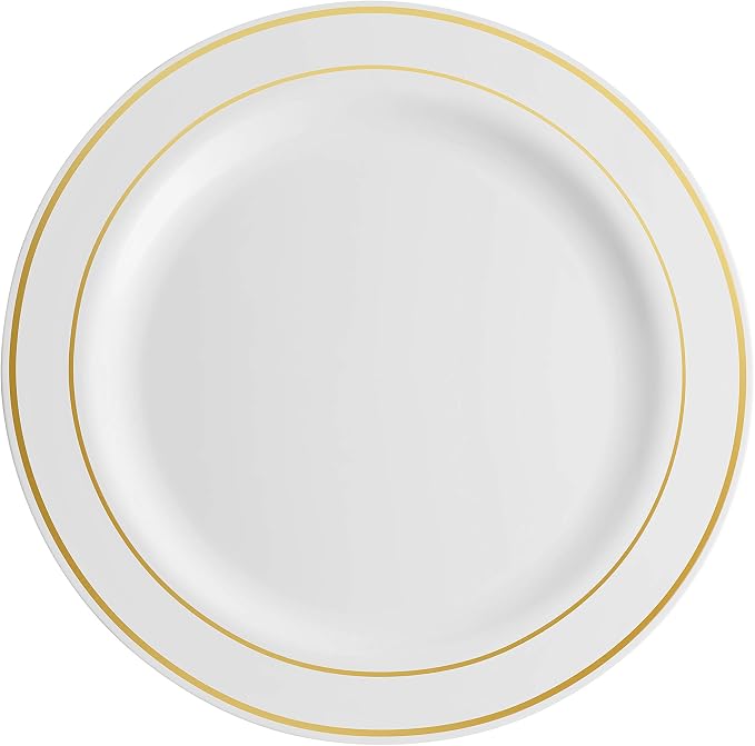 100 Piece Plastic Party Plates White Gold Rim, 50 Premium Heavy Duty 10.25 Inch - Image 2