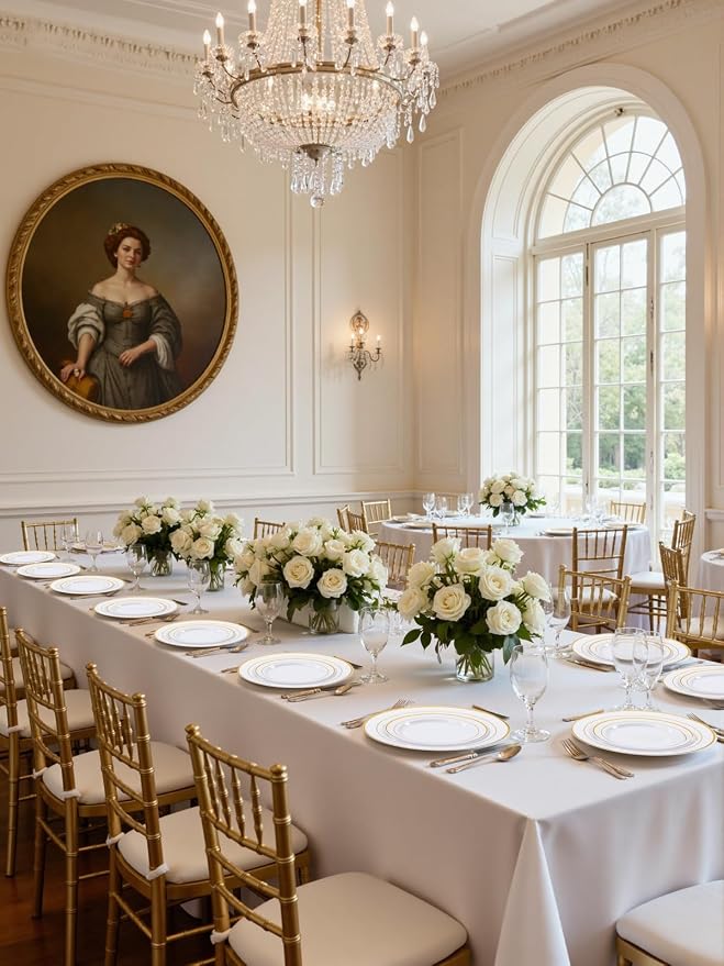 175PCS White and Gold Plastic Plates - Image 3