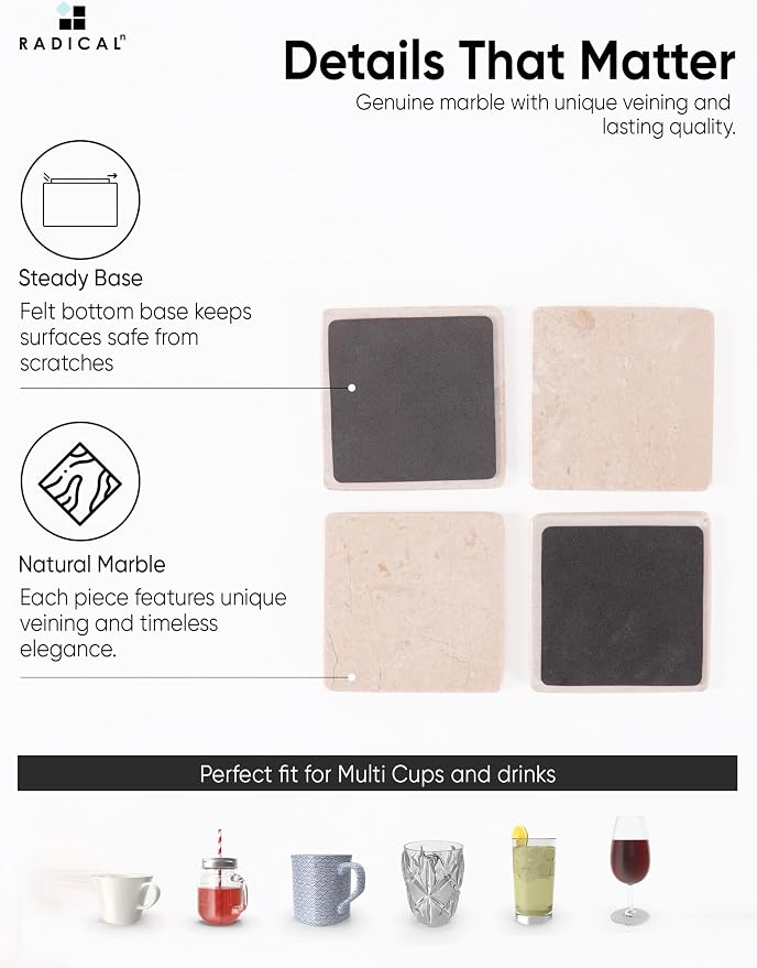 Radicaln Square Marble Coasters Set of 6 - Image 6