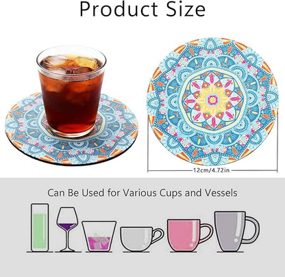 Round Coasters Set of 6,Non Slip Rubber Coasters for Drinks,Mandala Pattern Design Coaster for Coffee Table Wine Glass Home Bar 4.7 Inch