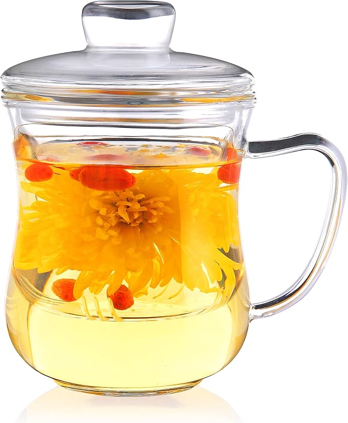 CNGLASS Glass Tea Cup with Removable Infuser and Lid, 10oz Thickened Glass by CNGLASS