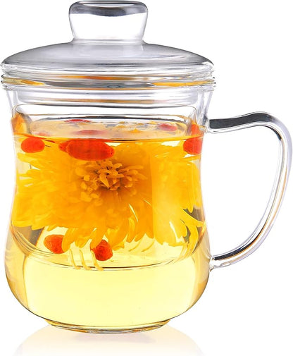CNGLASS Glass Tea Cup with Removable Infuser and Lid, 10oz Thickened Glass by CNGLASS