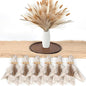 Table Centerpiece Set with Beige Cheesecloth Table Runner, 1 Round Wooden Candle Plate, 70 PCS Dried Pampas Grass Decor with White Vase, 6 Linen Napkins and Wooden Napkin Rings for Wedding Home Decor