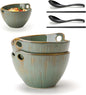 Ramen Bowl with Chopsticks and Spoons Set, 7 Inch Ceramic Noodle Bowl Set of 2, Dishwasher Safe for Pho Udon Soba Noodle Salad Pasta, Special Reactive Glazed Green Bowls Set
