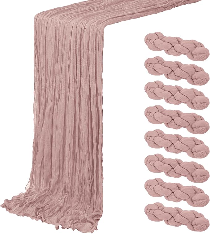 8 Pack Dusty Pink Cheesecloth Table Runner 20 x 120 inch Gauze Table Runners 10 by ACSUIT