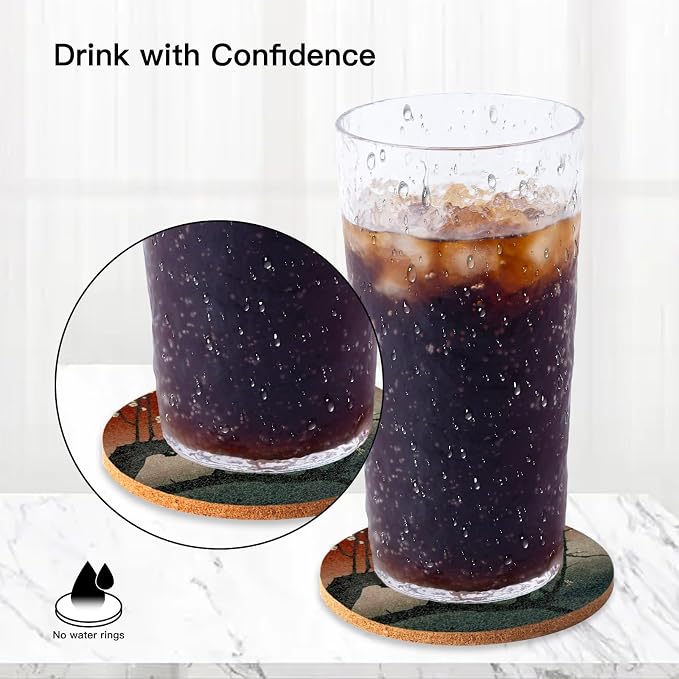 Cork Coasters for Drinks Absorbent Non Slip 12pcs 4 Inch Ukiyo-e | Japanese - Image 3