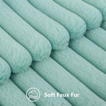 decorUhome Cozy Faux Fur Throw Pillow Covers 24x24 Set of 2 Decorative Soft Plush Striped Modern Farmhouse Boho Couch Euro Sham Pillow Cases with Velvet Back for Sofa Bed Living Room, Aqua