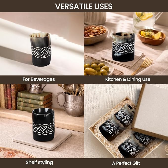 Handicrafts Home Viking Horn Shot Glasses Set of 8, Handmade Natural Ox Horn - Image 6