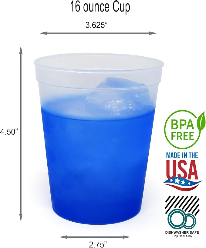 Rolling Sands 16 oz. Reusable Plastic Stadium Cups, 8 Pack, Made in USA - Image 2