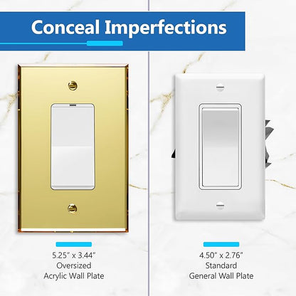 LIDER Reflective Acrylic Decorator Wall Plate, Mirrored Light Switch Plate, Plexiglass Outlet Cover, Acrylic Glass, Oversized 1-Gang 5.25" x 3.44", LWP-31O-AGD5P, Gold, 5 Pack