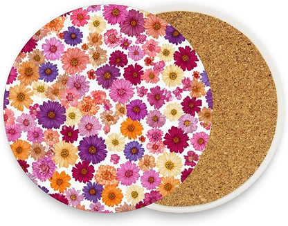 Coasters for Drinks Coaster Drink Set Decorative Coffee Table Desk Cup Mat Spring Cute Cork Bar Backing Round Home Decor Red Purple Yellow Daisy38
