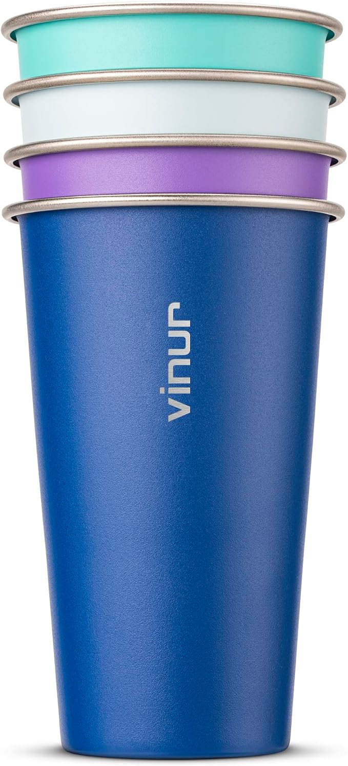 Stainless Steel Cups-20 oz Colorful Stackable Metal Drinking Glasses 4 Pcs | 20 by Vinur