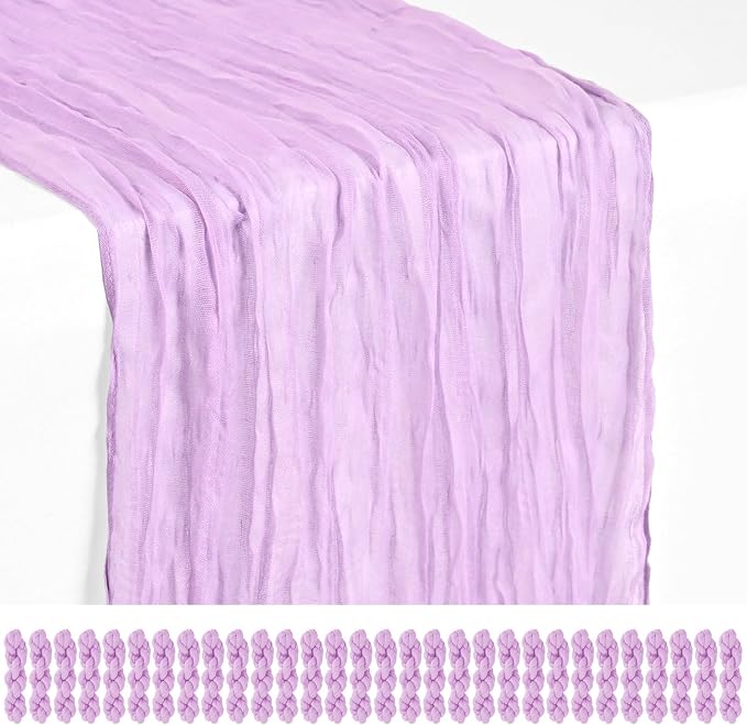 Showgeous 30 Pack Lilac Purple Cheesecloth Table Runner, 17 x 108 Inches | Boho by Showgeous