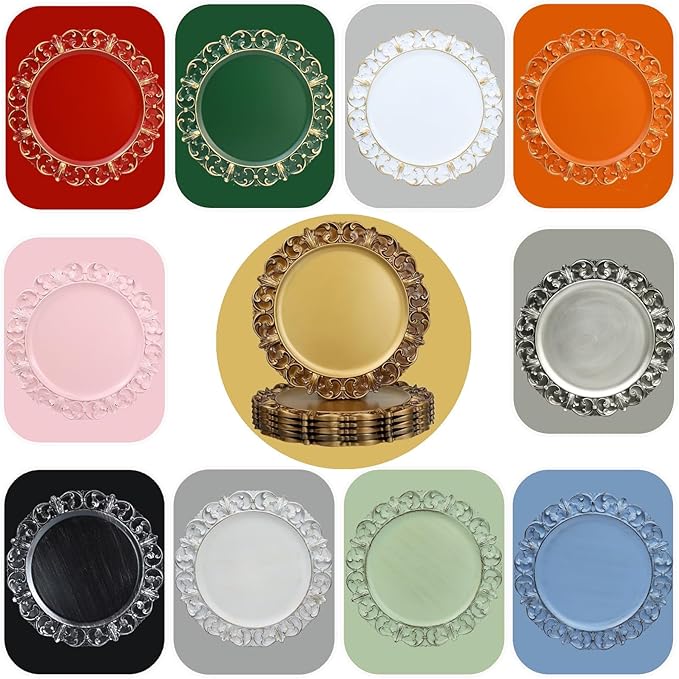 White Charger Plates Set of 6, Decorative Table Plastic Chargers for Dinner Plates, Party, Wedding, Thanksgiving, Christmas, 11W