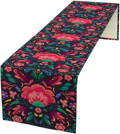YCness Mexican Fiesta Table Runner Colorful Floral Plants Traditional Pattern - Image 2