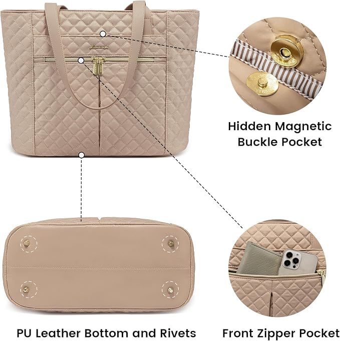 LOVEVOOK Laptop Bag for Women 15.6 inch, Diamond Quilted Work Tote Bags Womens - Image 5