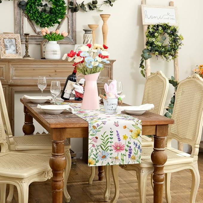 Spring Table Runner 13 x 72 Inch, Floral Wildflowers Decorative Rustic - Image 5