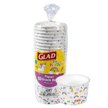 Glad for Kids Unicorn Paper Mini Snack Bowls, Lids Not Included by GladTrashFoodStorage