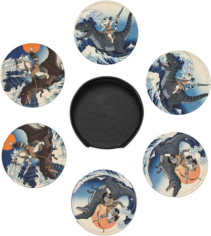 6 Pcs Cat Dinosaur Drink Coasters by Cayiibe