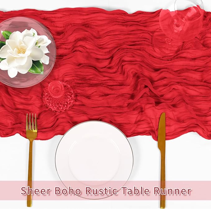 6 Pack Red Cheesecloth Table Runner, 17 x 108 inch, Semi Sheer Boho Cheese - Image 5