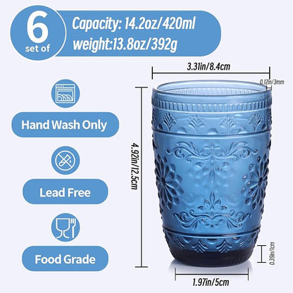 abrwyy Blue Drinking Glasses, 14oz Vintage Drinking Glasses | Lead-Free Glass - Image 5