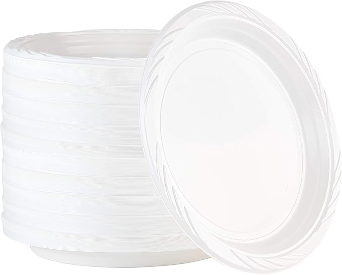 200 Count Disposable 10 Inch White Plastic Dinner Plates Extra Large by PLASTICPRO