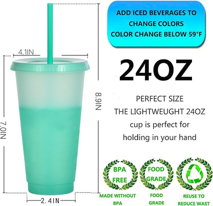 Color Changing Cups, 5 Pack 24oz Plastic Tumblers, Reusable Iced Coffee & - Image 2