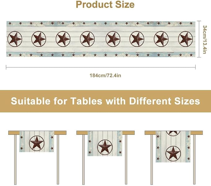 Texas Star Table Runner, Rustic Farmhouse Western Blue Wooden Red Star Barn - Image 5