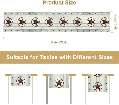 Texas Star Table Runner, Rustic Farmhouse Western Blue Wooden Red Star Barn - Image 5
