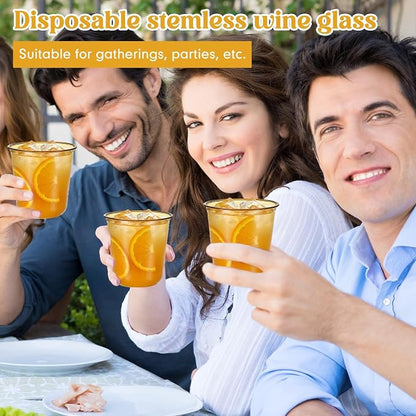 Ziliny 100 Pcs Disposable Stemless Glasses 12oz Crystal Plastic Wine Glasses - Image 5