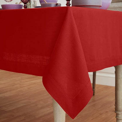 Solino Home Linen Red Tablecloth 60 x 120 Inch - 100% Pure Linen Rectangular Tablecloth - Machine Washable Table Cloth for Valentines, Winter - Fete