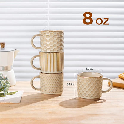 GBhome 8 OZ Stackable Coffee Mugs Set of 4, Ceramic Coffee Cups Set | 4 - Image 2
