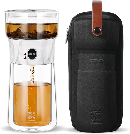 ZENS Modern One Touch Tea Maker, Glass Tea Infuser Pot by ZENSLIFESTYLE