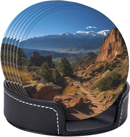 6Pcs PU Leather Coaster for Drinks, Pikes Peak Colorado Cup Coasters - Image 9