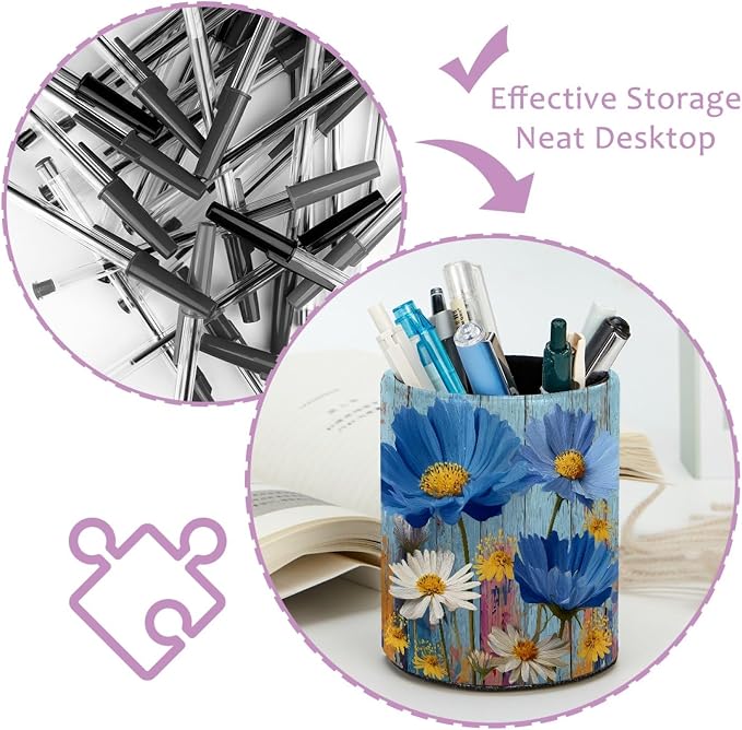 Rural Wooden Flowers Leather Pen Holder - Image 4