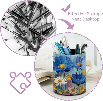 Rural Wooden Flowers Leather Pen Holder - Image 4