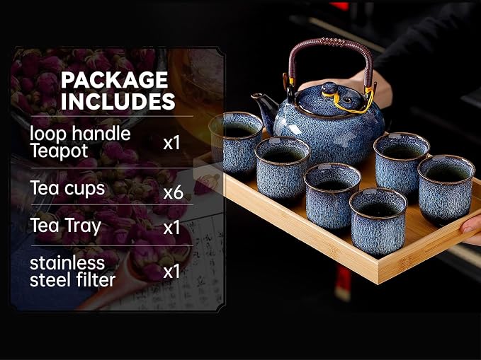 Traditional Japanese tea set, Kiln altered glaze Porcelain tea set - Image 4