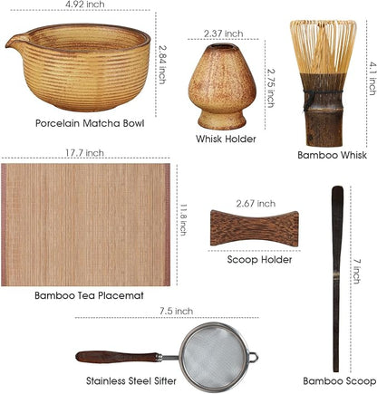 7-Piece Matcha Set，Matcha Bowl & 100-Prong Purple Bamboo Whisk | Gilded Artisan - Image 4
