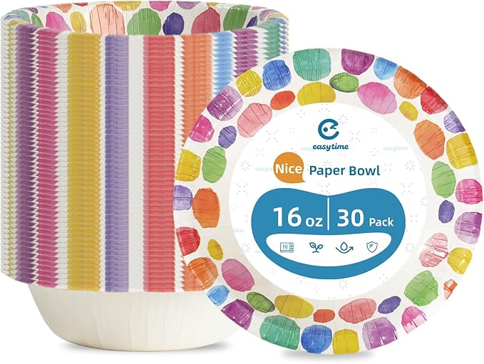 30 Pack Paper Bowls, 16 Oz Disposable Soup Bowl, Heavy Duty Printed Disposable by Unknown