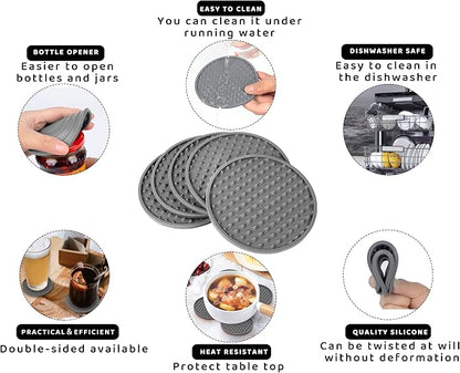 Rubber Coasters Set 6 with Holder, Non-Slip Silicone Drink Coaster Cup Mats | - Image 8