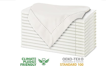 Urban Villa Cloth Napkins Ivory Hemstitch Dinner Napkins Set of 12 (20X20) 100% Cotton Absorbent Washable Durable Reusable Ideal for Hotel Collection Farmhouse Parties Restaurant Lunch Dinner Napkins