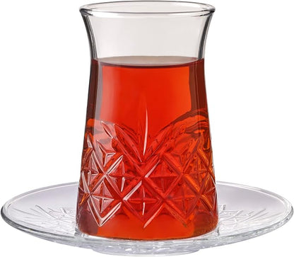 Pasabahce Crystal Turkish Tea Glasses and Saucers, 6 Cups and 6 Plates Perfect - Image 2